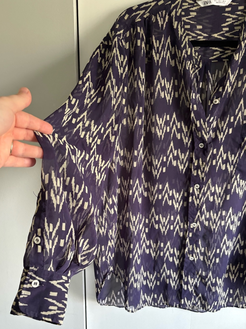 Zara Sheer Navy Patterned Tunic Large - Picture 11 of 13